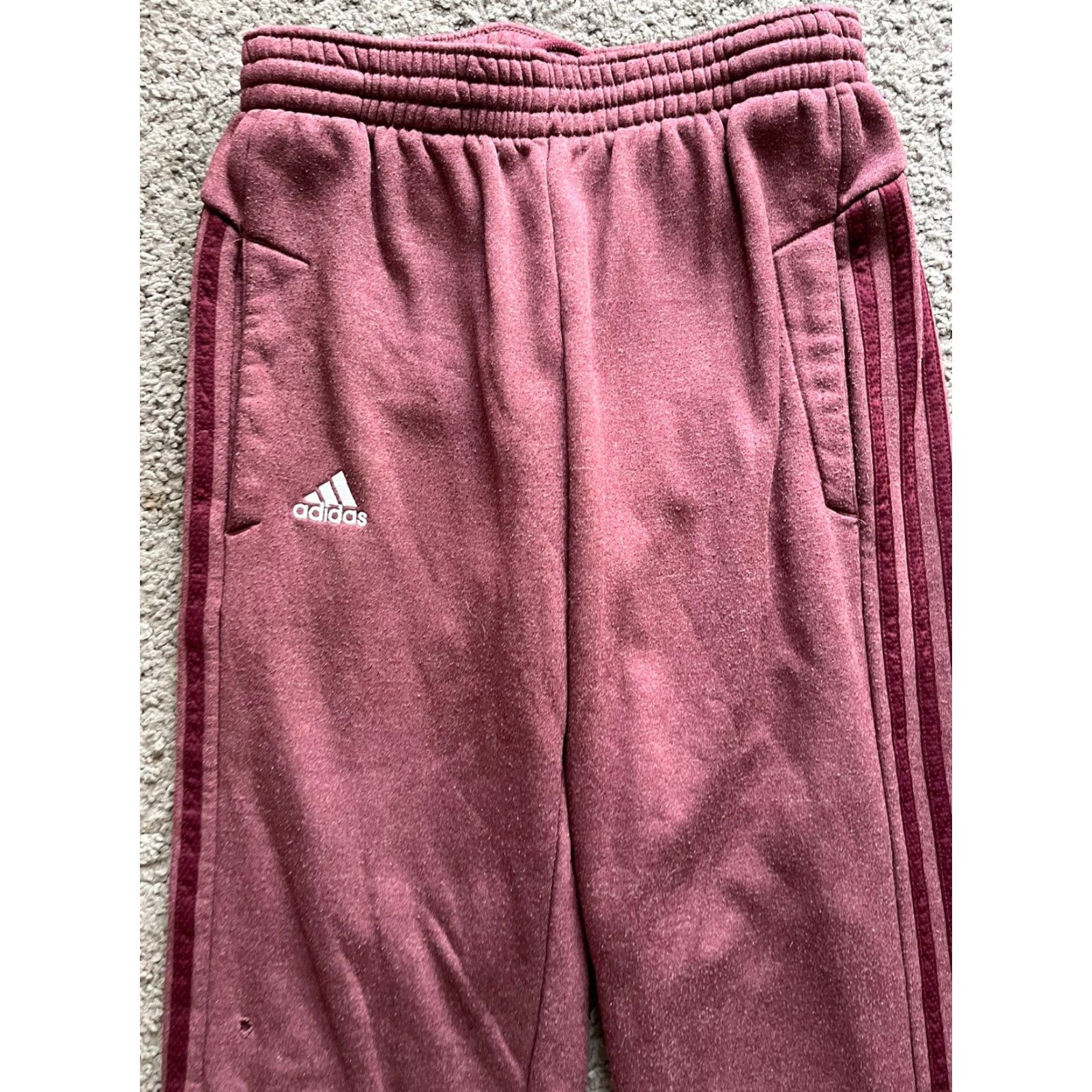 Adidas Adidas Sweatpants Athletic Men Small Red Polyester Pants Striped Burgundy Stripe Inseam 25 in Size US 29 - 2 Thumbnail