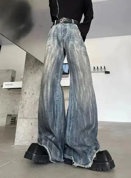 Jean Miyahara x Rina Baggy Washed Striped Wide Leg Denim Jeans Size US 32 / EU 48 - 2 Thumbnail