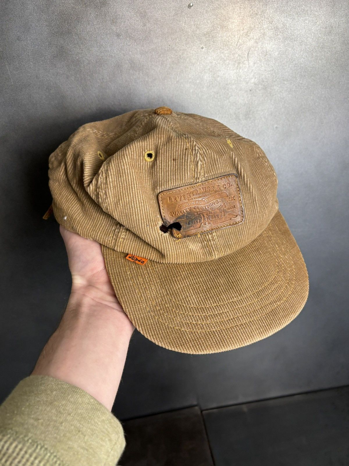 Levi's 1970s Vintage Levi's Orange Tab Corduroy Hat Leather Basebal Size ONE SIZE - 17 Thumbnail