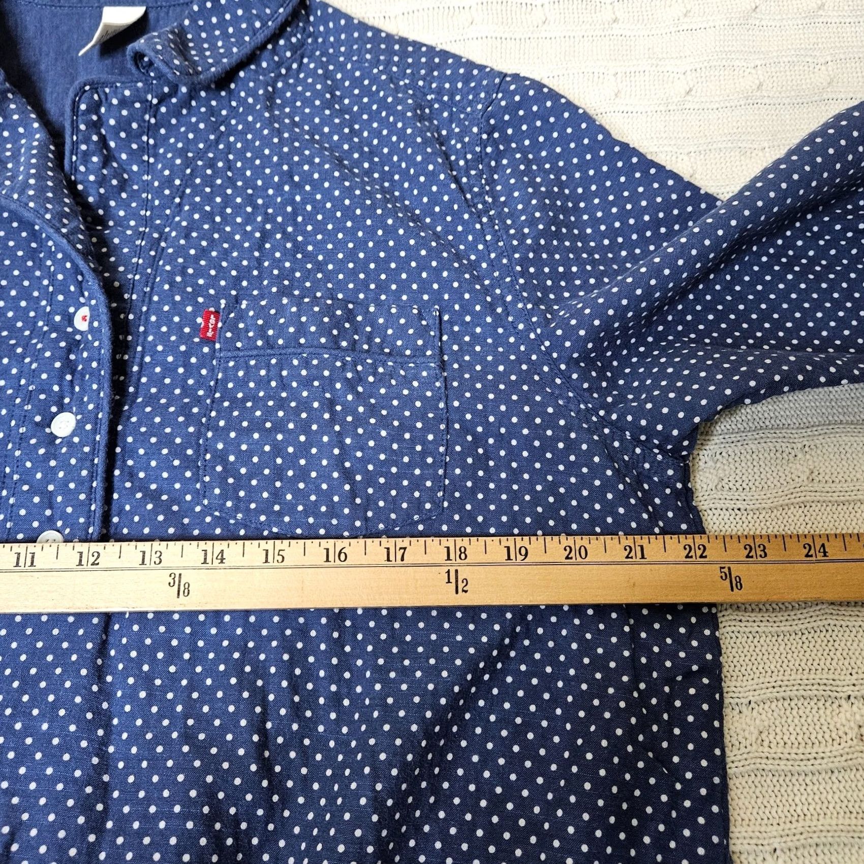 CO LEVI Strauss & Co Women Long Sleeve Button Up Tunic Dress L Blue V-Neck A-Line Casual 100% Cotton Above Knee Reg Dept Women" Size L / US 10 / IT 46 - 5 Thumbnail