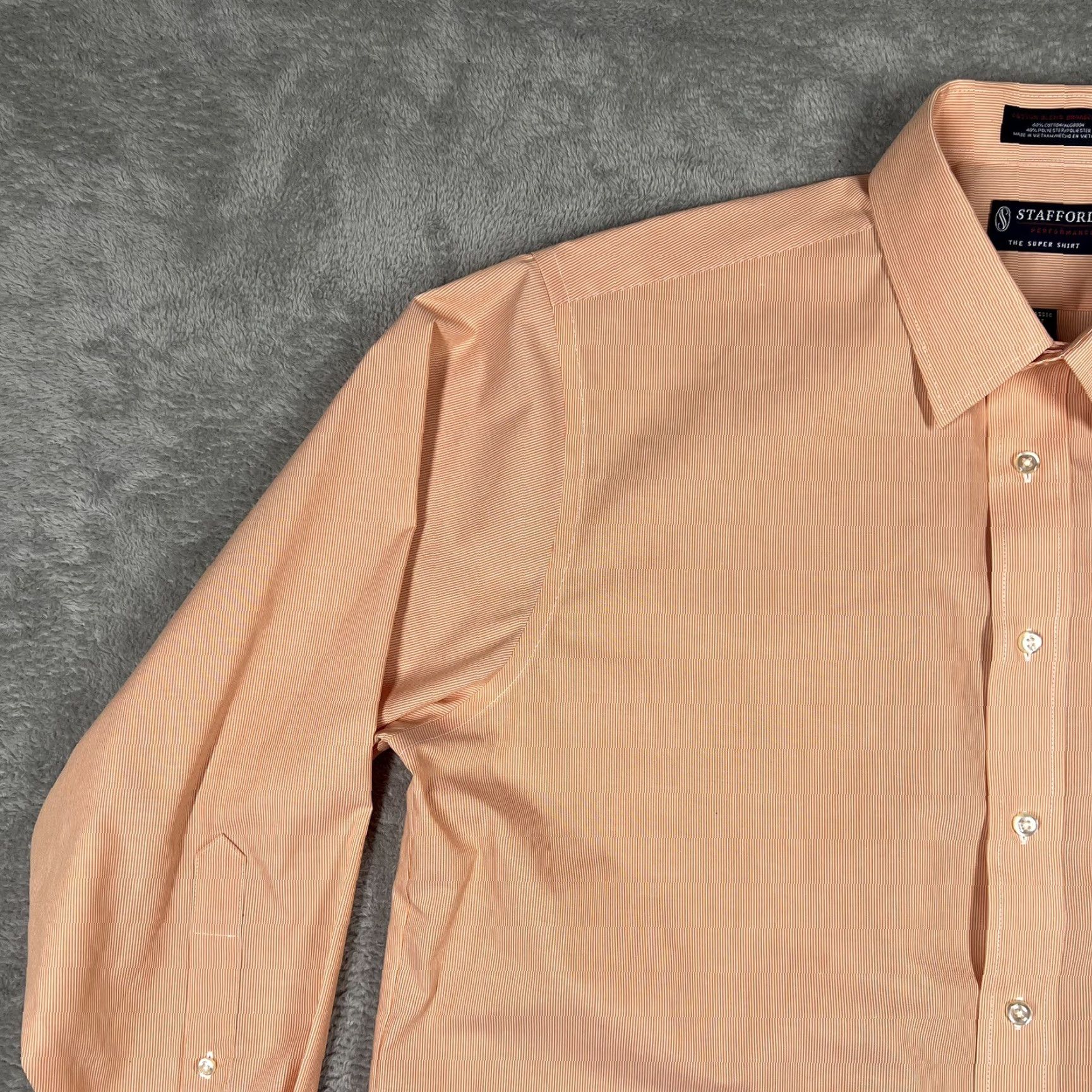 Stafford Stafford The Super Shirt Shirt Men 17 Salmon Striped Classic Fit Button-Up Size US XL / EU 56 / 4 - 3 Thumbnail