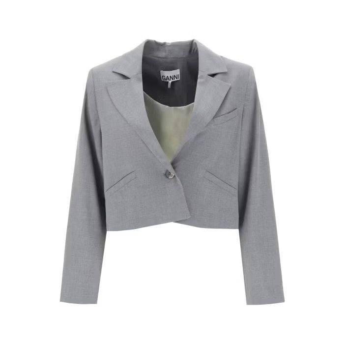 image of Ganni O1S22I1N0524 Single Breasted Jacket In Grey, Women's (Size XS)