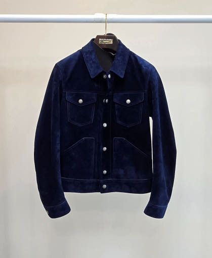 Tom Ford o1sm1stk0725 Cashmere Suede Trucker Jacket in Indigo Navy Size US L / EU 52-54 / 3 - 1 Thumbnail
