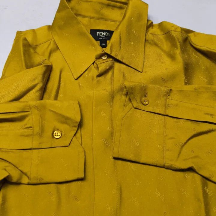 Fendi FENDI Yellow Logo Long Sleeve Shirt -2507 Size US M / EU 48-50 / 2 - 5 Thumbnail