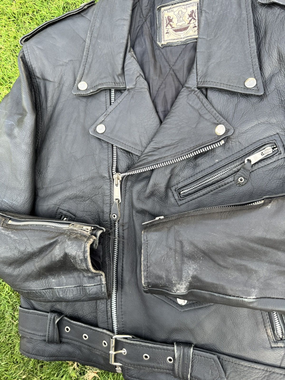 Vintage vintage distressed black BLL genuine cowhide leather biker Size US M / EU 48-50 / 2 - 12 Thumbnail