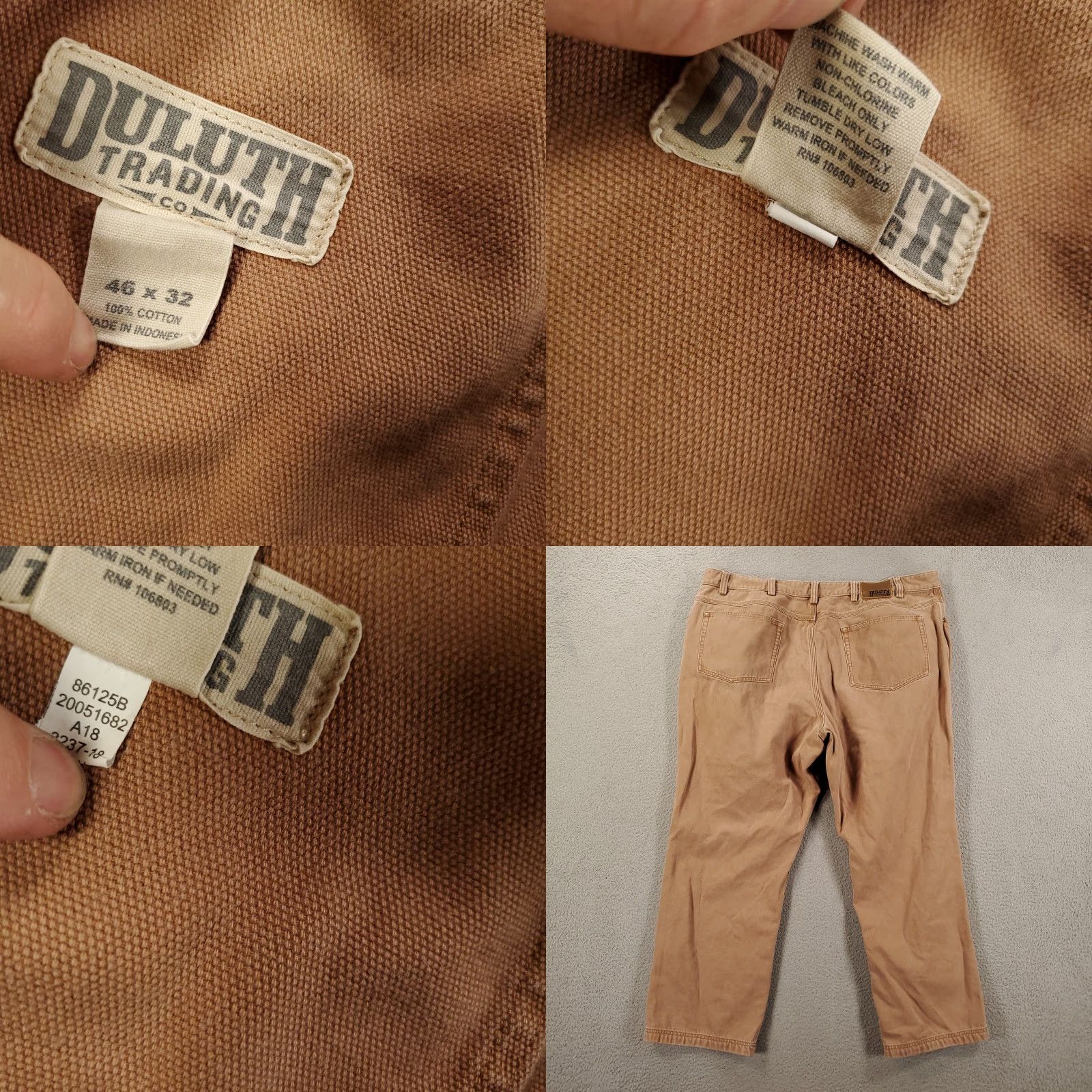 Vintage Duluth Jeans Mens 46x32 Canvas Brown Tan 100% Cotton Workwear 5-Pocket Embroidered Logo Button Zip Vintage No Size US 30 / EU 46 - 8 Thumbnail