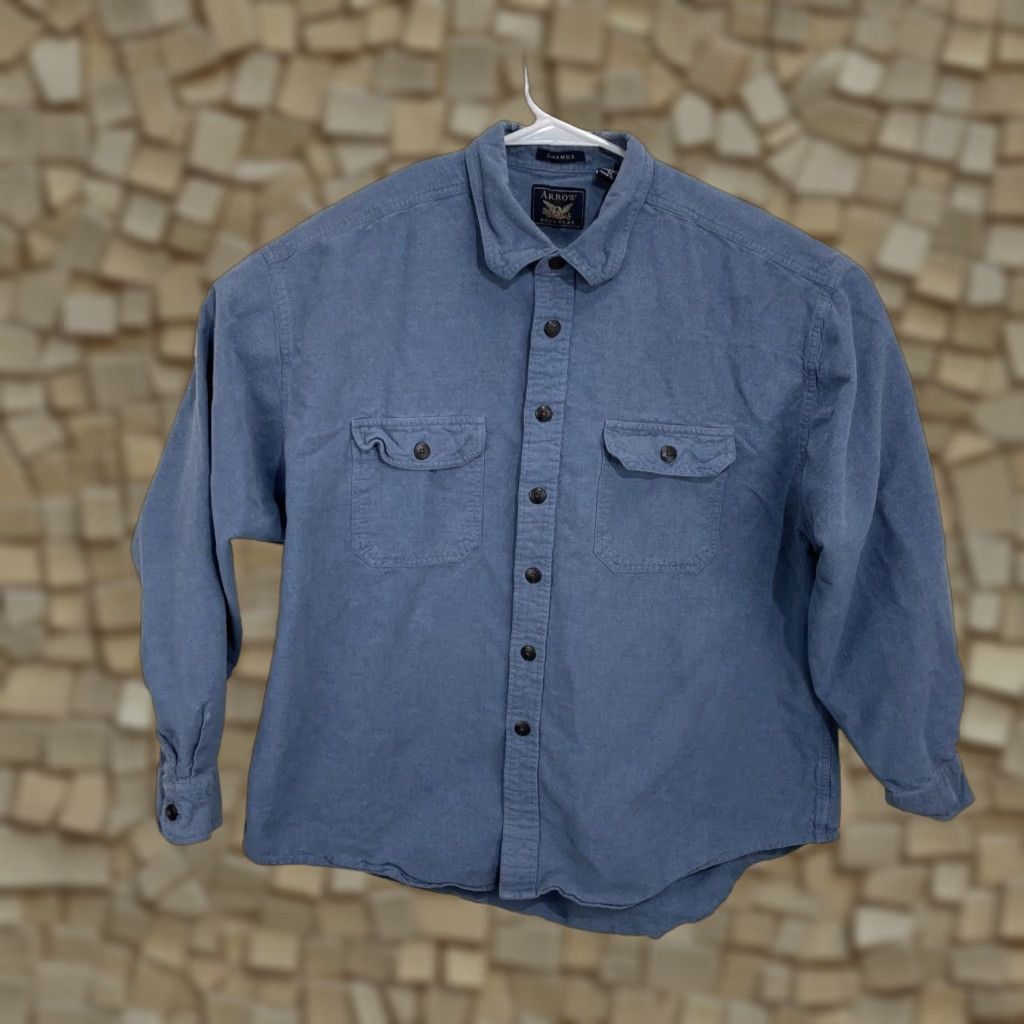 Arrow VINTAGE Arrow Workwear Camp Shirt XL BLUE Button-Down Collared Long Sleeve Men Casual Workwear Size US XL / EU 56 / 4 - 1 Thumbnail