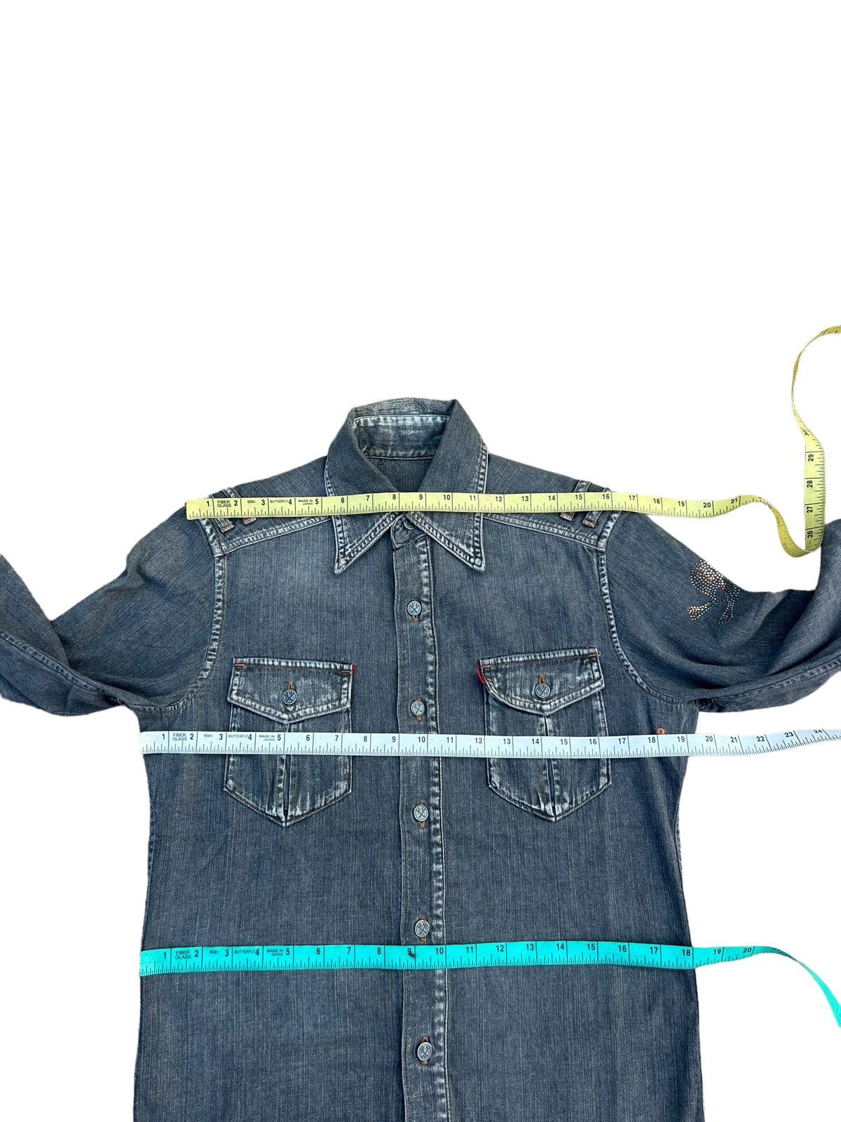 Mastermind Japan Vintage Roen Japan Skull Bones Fade Denim Western Shirt Size US S / EU 44-46 / 1 - 3 Thumbnail