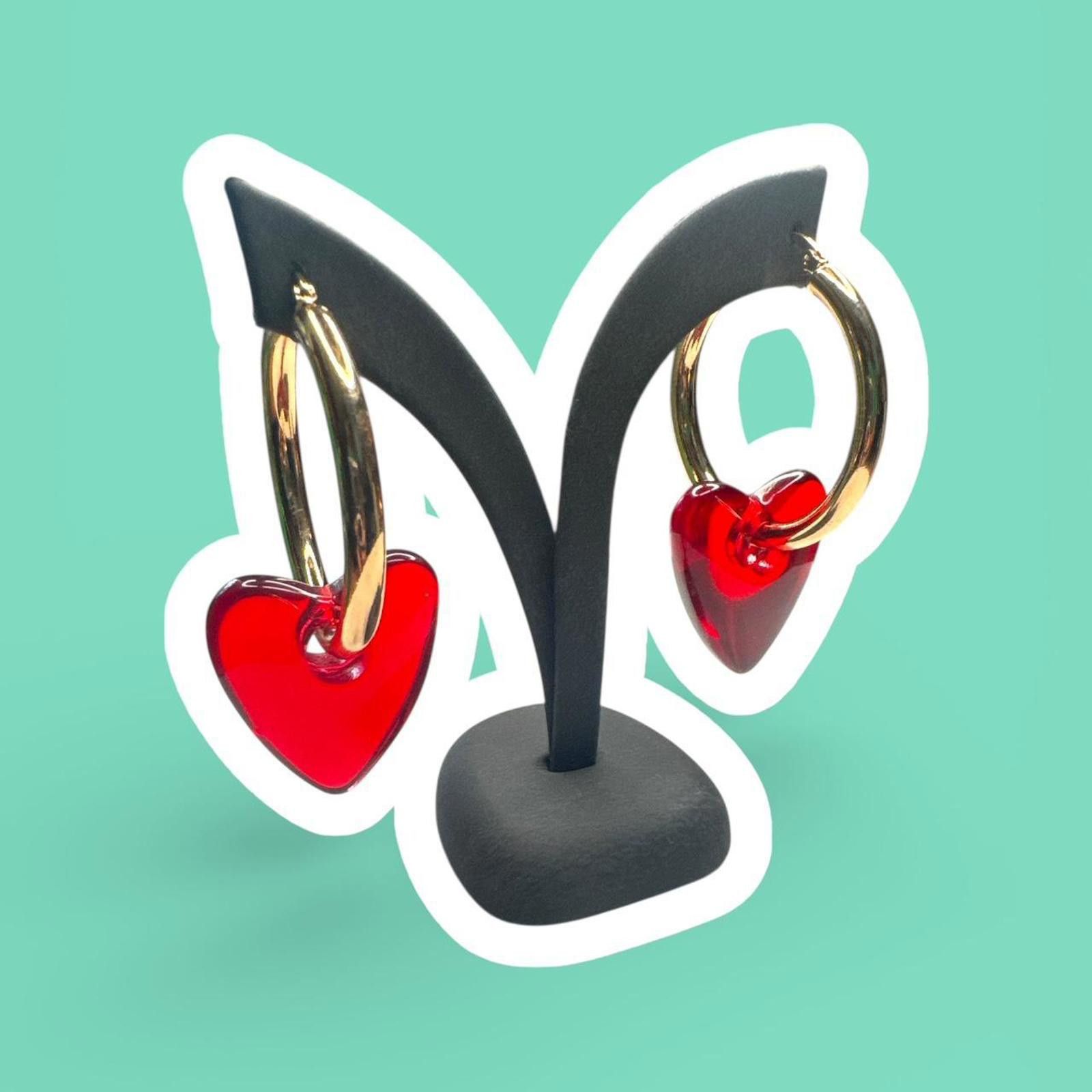 Other Gold Hoop Earrings with Red Glass Heart Charms Size ONE SIZE - 1 Thumbnail