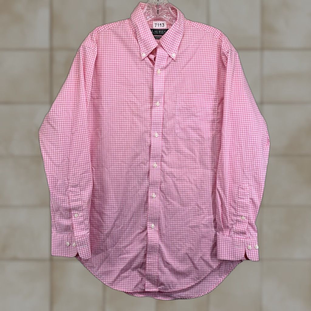 Ralph Lauren Lauren Ralph Lauren Mens Button-Up Shirt Plaid Pink 15½ 32/33 Non-Iron Long Sleeve Classic Fit Size XL / US 12-14 / IT 48-50 - 1 Thumbnail