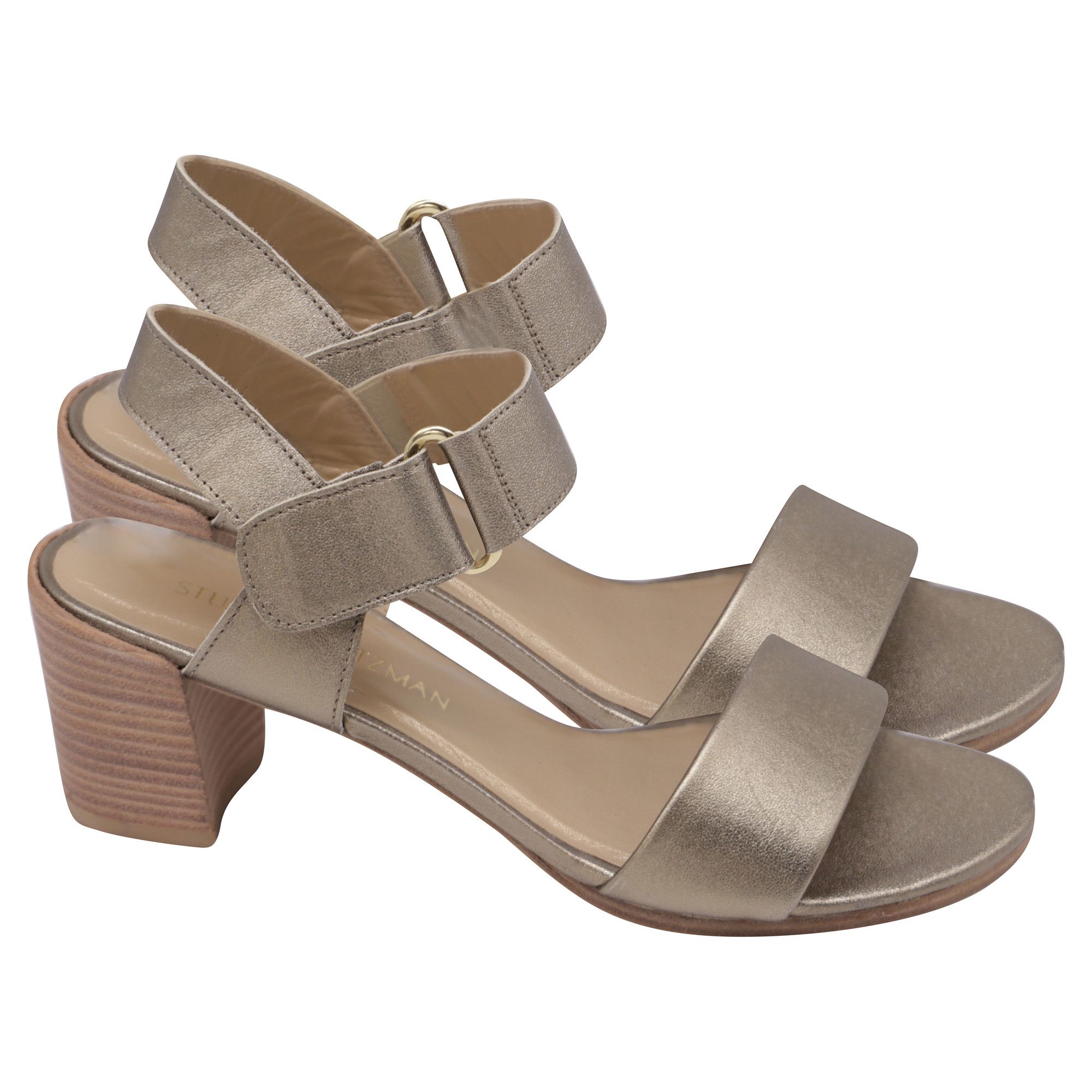 Stuart Weitzman Stuart Weitzman Ankle Strap Block-Heel Sandals in Metallic Size US 8 / IT 38 - 1 Thumbnail