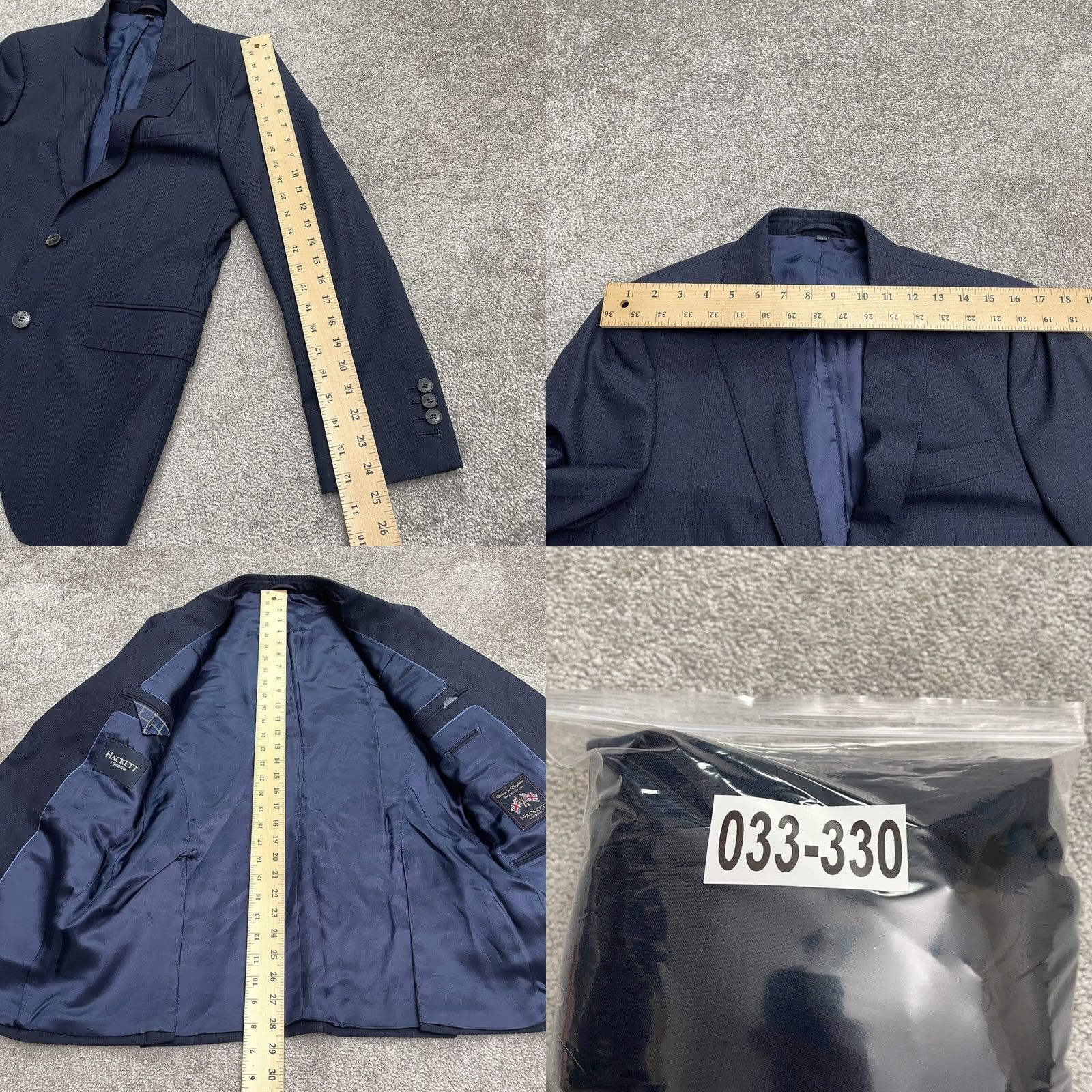 Hackett Hackett London Mens Blazer Suit Jacket 38R Navy Blue Plaid Wool Premium May Fair Size 38R - 10 Thumbnail