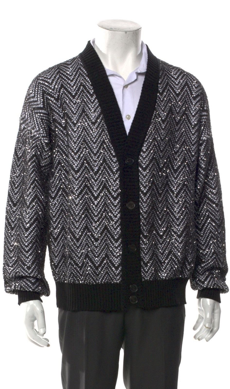 Missoni Missoni Black & Silver Metallic Chevron Knit Cardigan RUNWAY Size US M / EU 48-50 / 2 - 1 Thumbnail