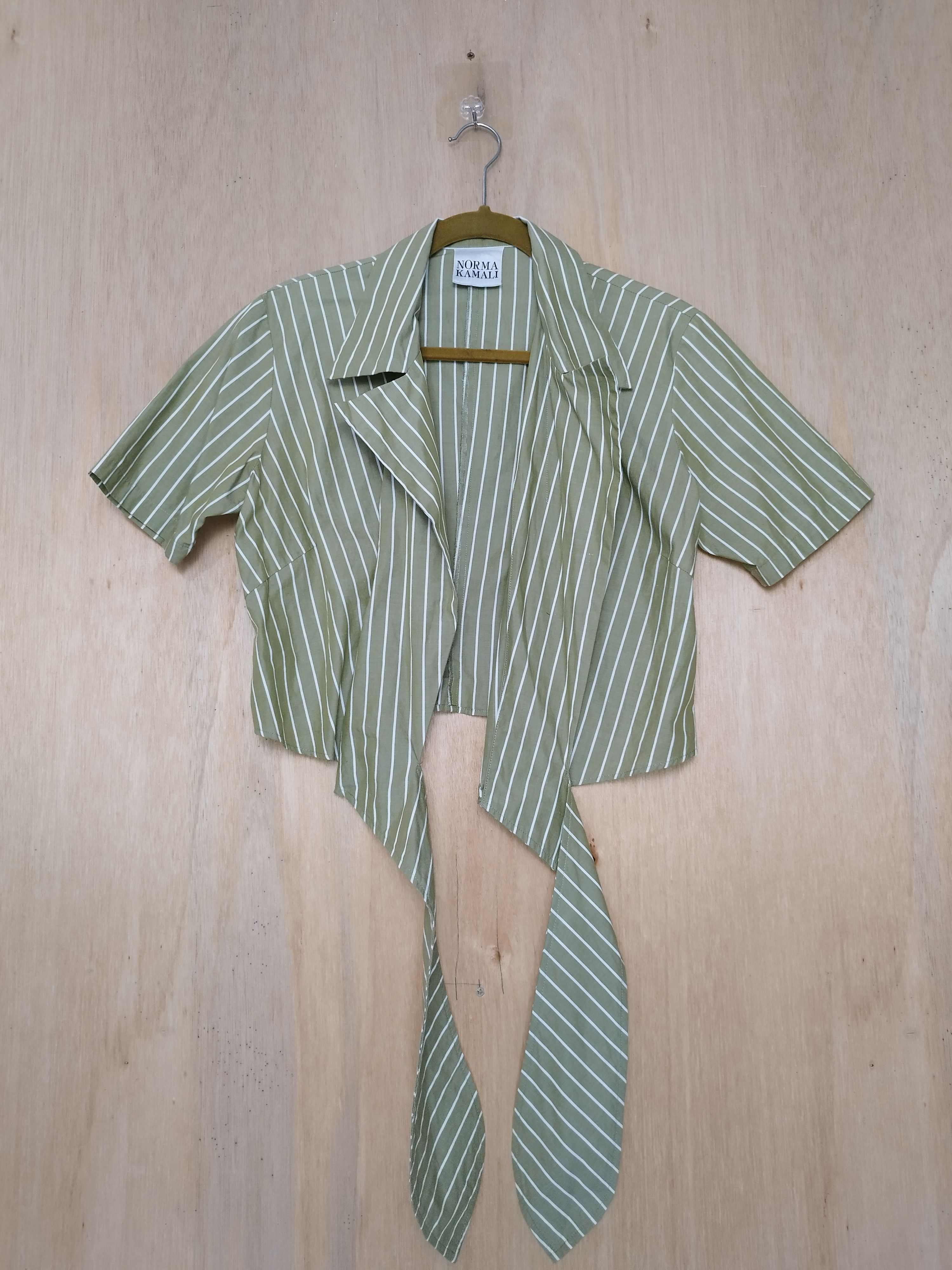 Designer × Norma Kamali × Vintage VINTAGE NORMA KAMALI GREEN STRIPE FRONT TIE BLOUSE Size S / US 4 / IT 40 - 2 Thumbnail