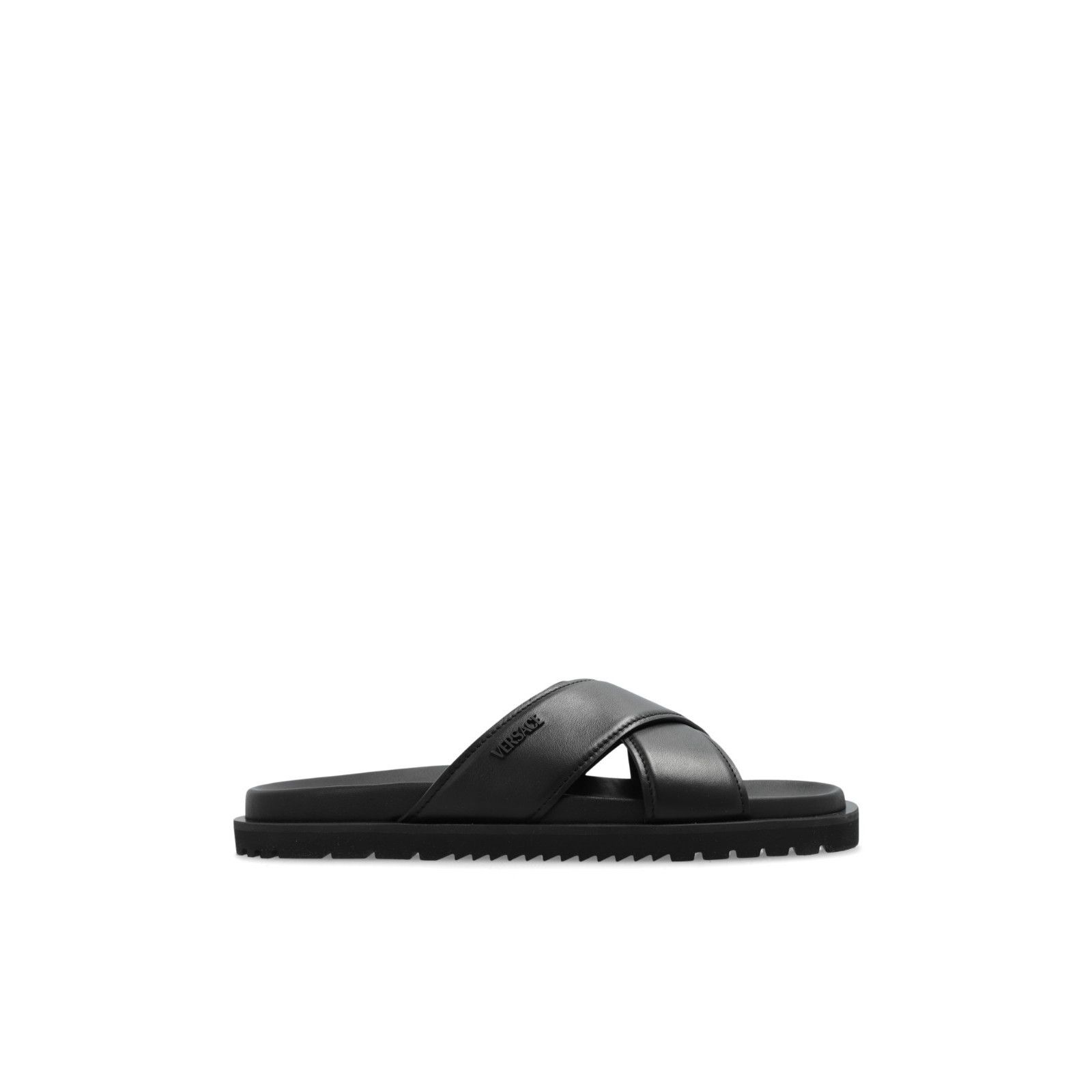 Versace VERSACE Black Leather Slippers New And Authentic (Men's size Size US 12.5 / EU 45-46 - 1 Thumbnail