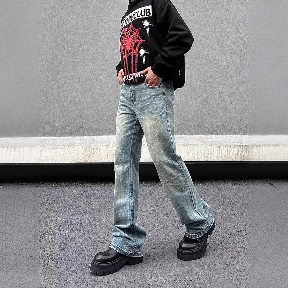Japanese Brand Retro loose cat whisker slightly flared jeans Size US 30 / EU 46 - 3 Thumbnail