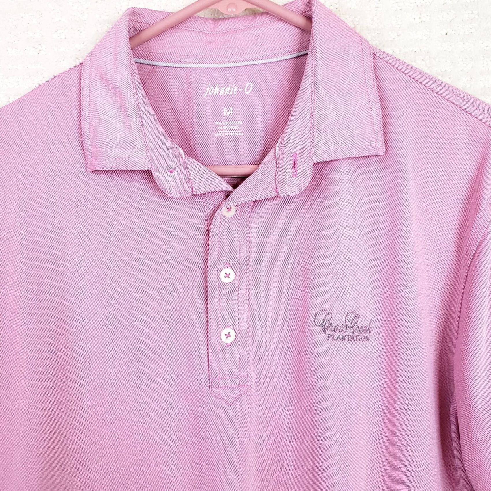 johnnie-O johnnie-O Polo Shirt Mens M Pink Short Sleeve Pullover Polyester Knit Striped Logo Cross Creek Plantation Size US M / EU 48-50 / 2 - 3 Thumbnail