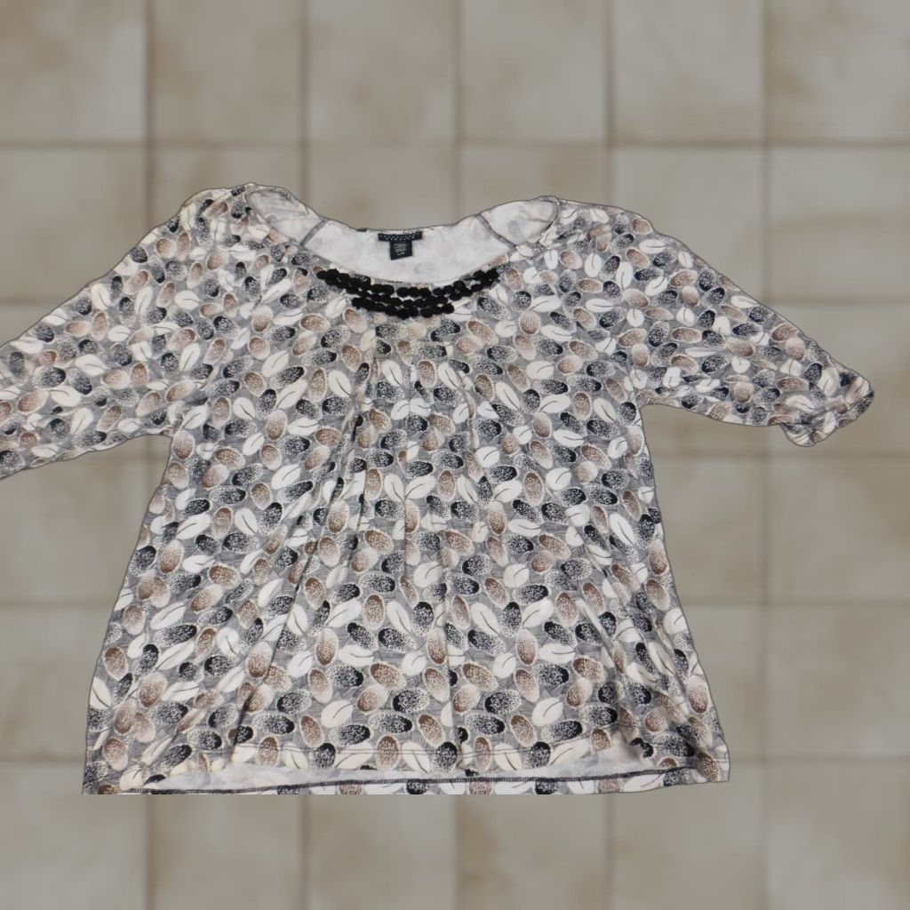 Vintage Apostrophe Womens Blouse L Beige Pullover Stretch Short Sleeve Button Collared Casual Rayon Polyester Classic Basic Size L / US 10 / IT 46 - 1 Thumbnail