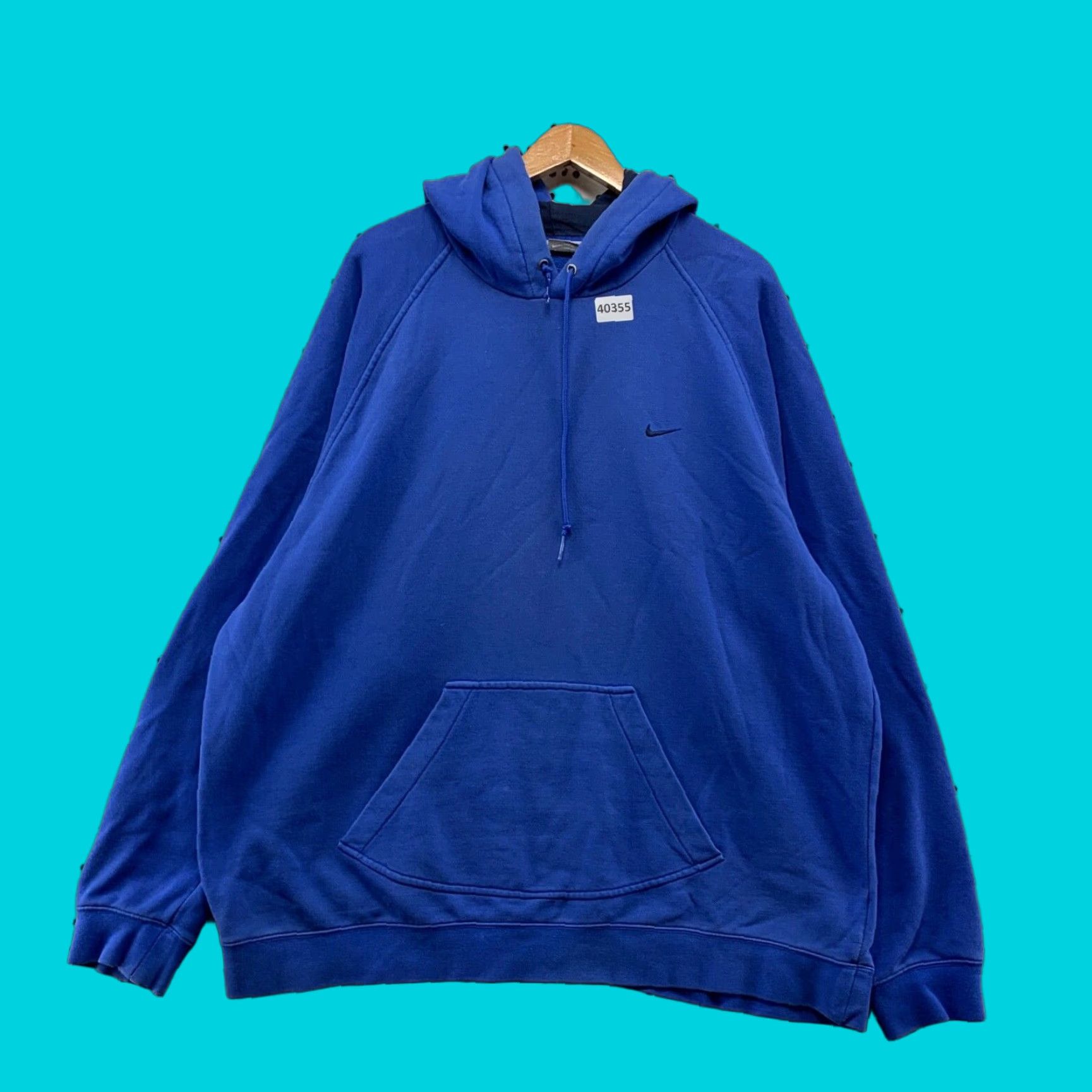 Vintage Nike Hoodie Sweatshirt Men 2XL Blue Y2K Pullover Fleece Winter Casual