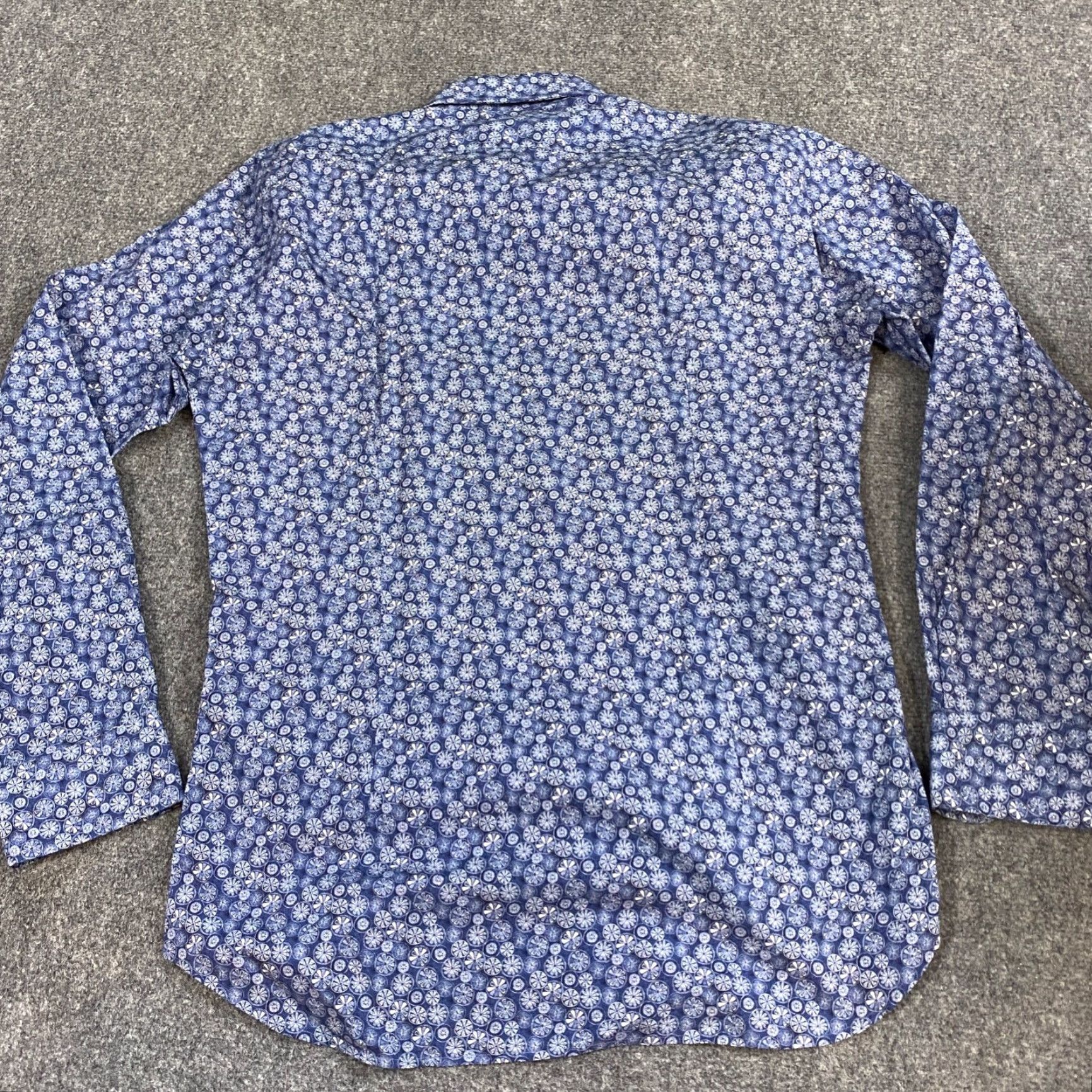 Vintage Lander Urquijo Mens Shirt 40 Floral Spread Collar Blue Long Sleeve Button-Up Size US L / EU 52-54 / 3 - 7 Thumbnail