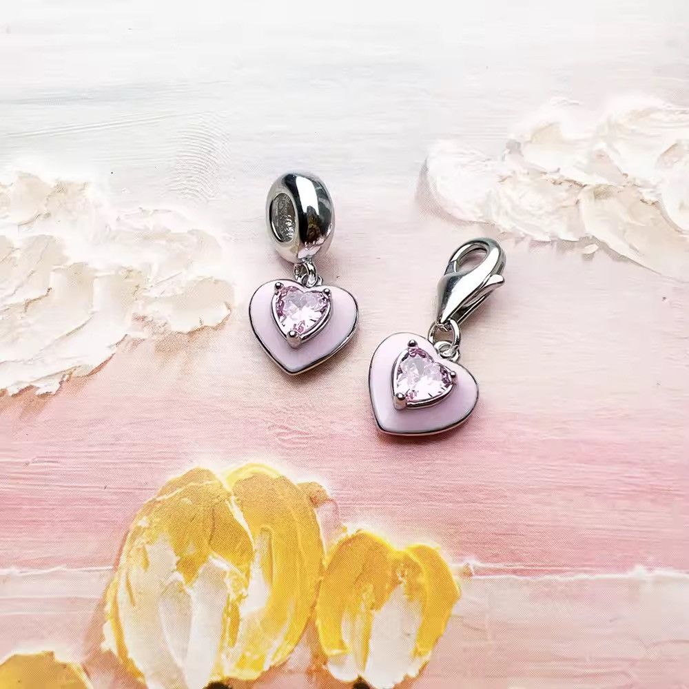 Other Pink Stones Enamel Heart Pendant Dangle Charm (1piece) Size ONE SIZE - 4 Thumbnail