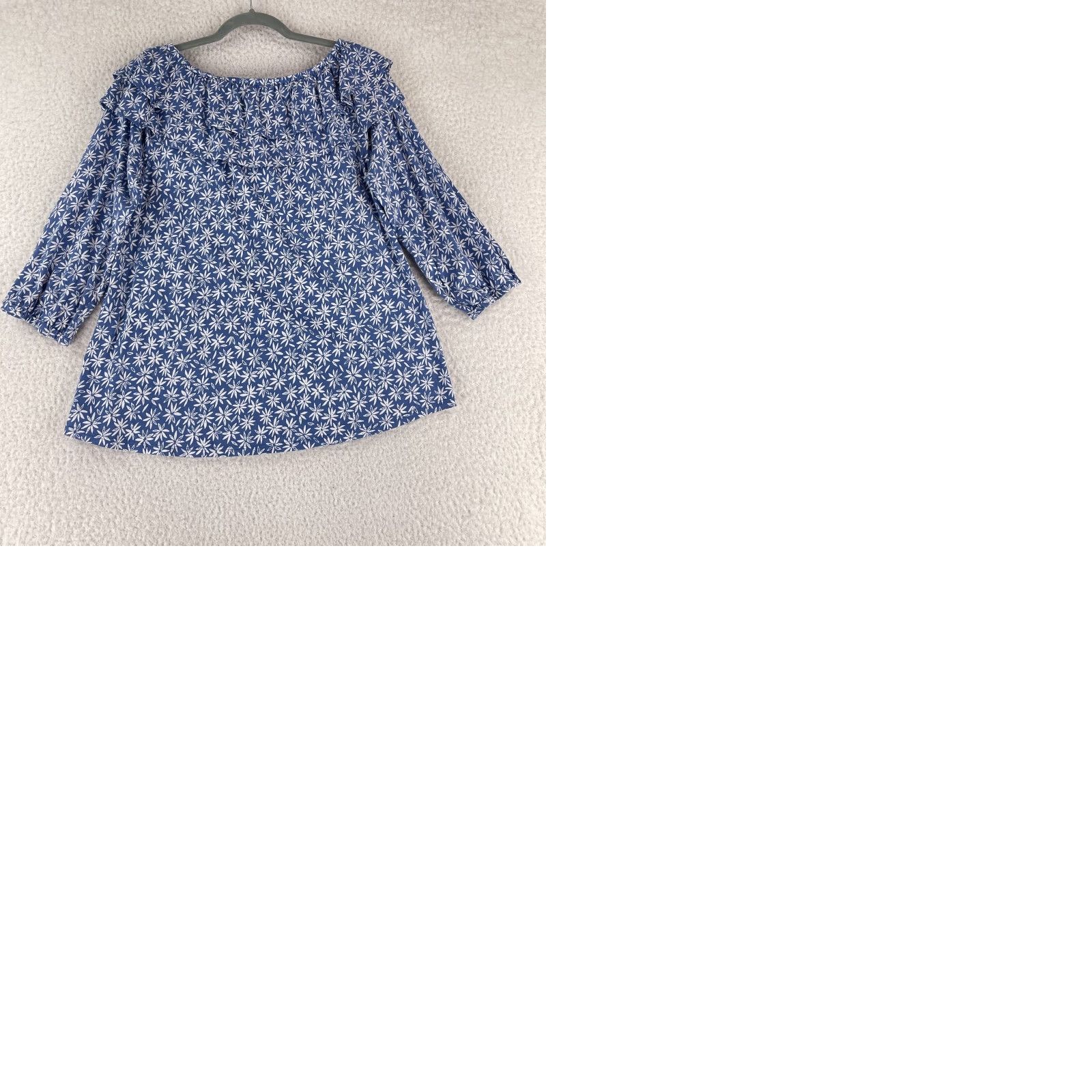 J. Jill J. Jill Shirt Womens Large Blue Floral Print Off the Shoulder Long Sleeve Casual Size L / US 10 / IT 46 - 9 Thumbnail