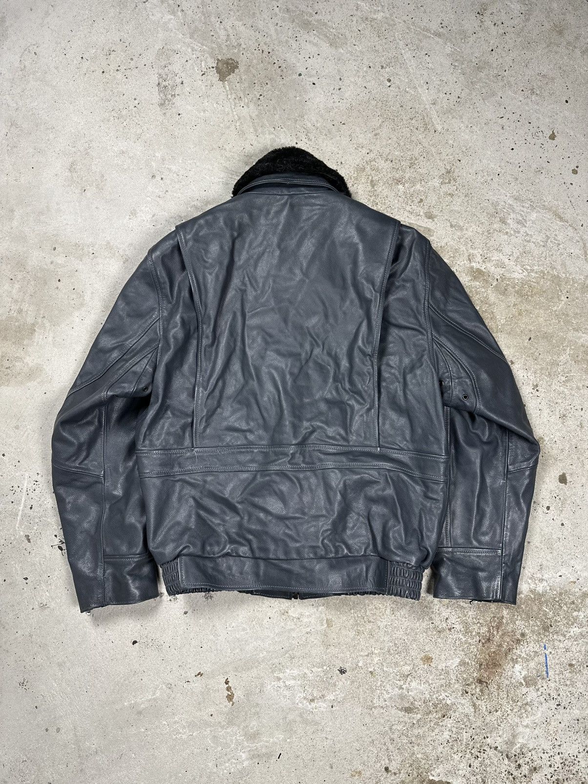 Vintage Y2K A2 Type Grey Leather Bomber Flyers Jacket