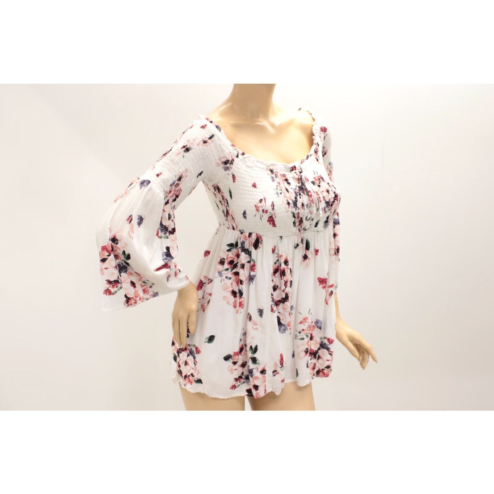 Torrid Torrid Off Shoulder Top Floral White 2X Torrid Lace-Up Smocked Modal Blouse Women's PTNS Size XXL / US 16-18 / IT 52-54 - 4 Thumbnail