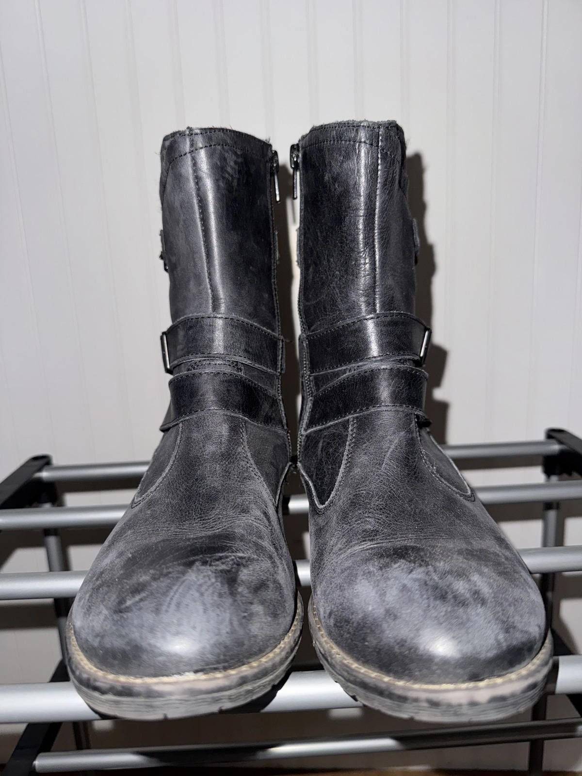 Claude Montana Montana Black Leather Ankle Boots with Buckle Straps Size US 8 / IT 38 - 1 Thumbnail