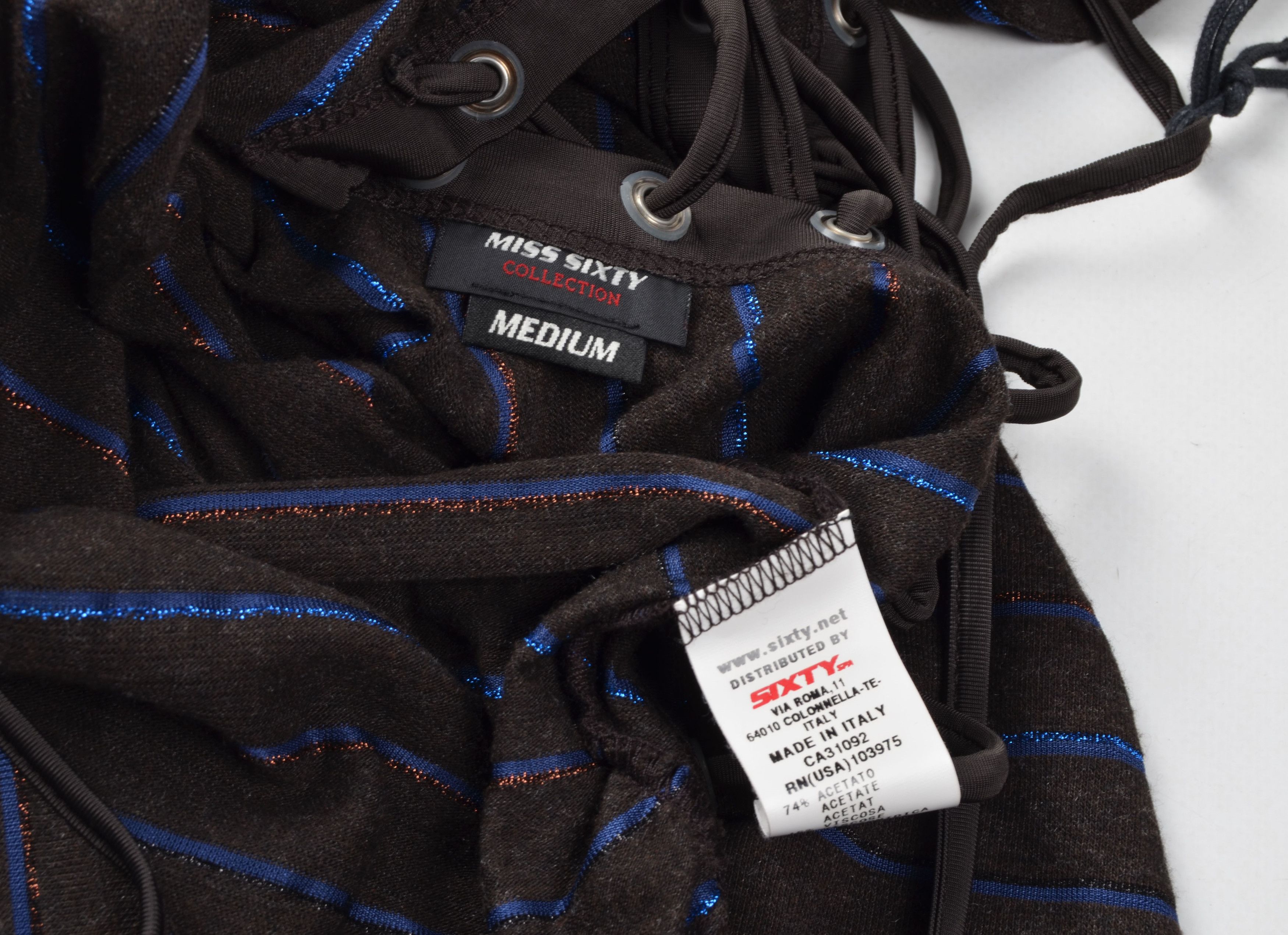 Miss Sixty × Vintage Miss Sixty Striped Knit Bodycon Dress Open Back Lace-Up Size M / US 6-8 / IT 42-44 - 14 Thumbnail
