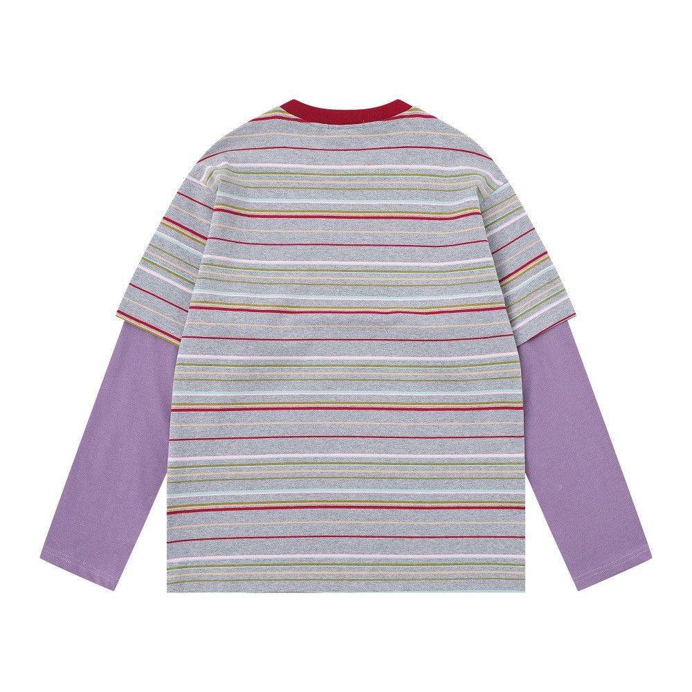 Japanese Brand Retro Apple Print Faux Two-Piece Striped Long-Sleeve T-Shirt Size US M / EU 48-50 / 2 - 2 Thumbnail