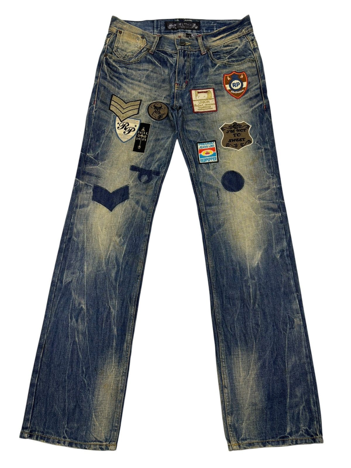 If Six Was Nine Rare Red Pepper Japan Patchwork Denim Jeans Size US 32 / EU 48 - 8 Thumbnail