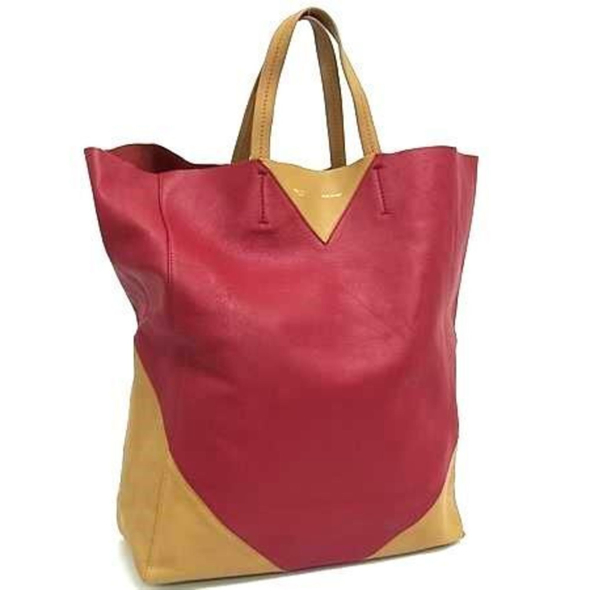 CELINE CABAS Tote Bag 16440 in Red and Beige Leather, Two-Tone Design