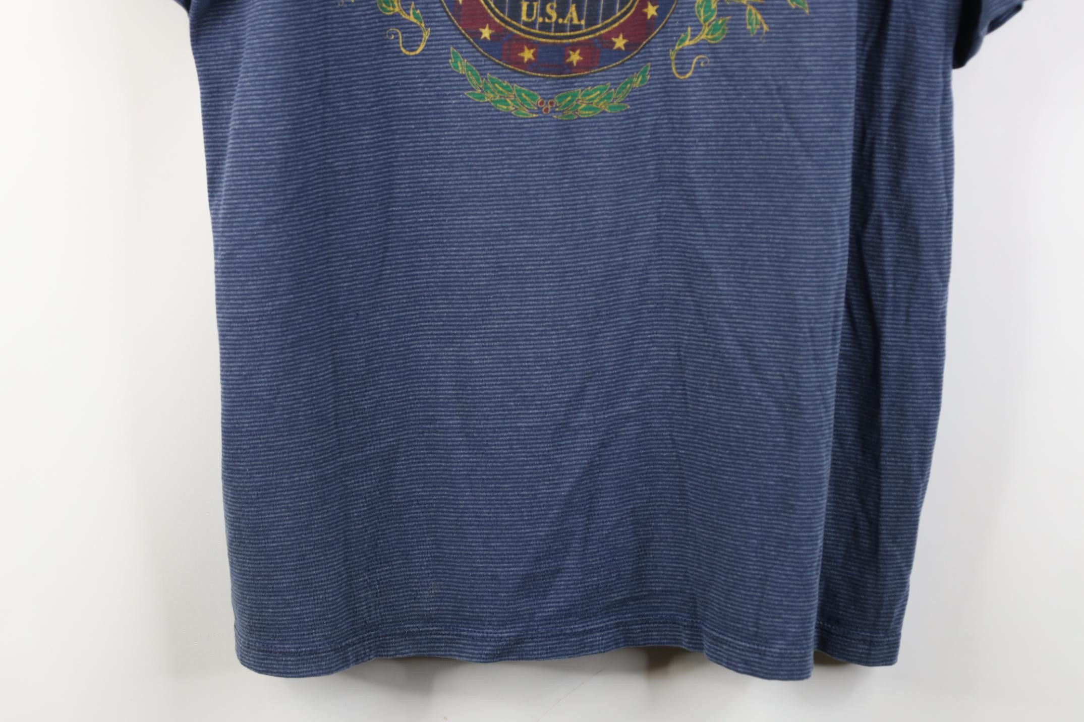Vintage Vintage 90s Striped Genoa Ohio Short Sleeve T-Shirt Blue USA Size US L / EU 52-54 / 3 - 3 Thumbnail