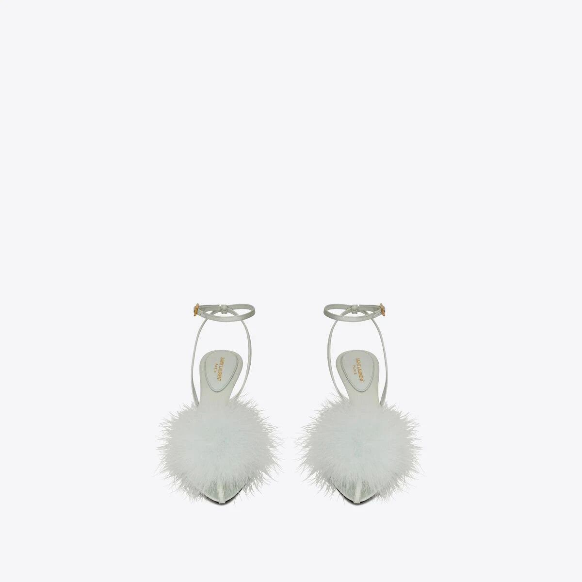 Saint Laurent Paris o1b1hav111224 Mae Mules in Crepe Satin Feathers Light Purple Size US 7 / IT 37 - 2 Thumbnail