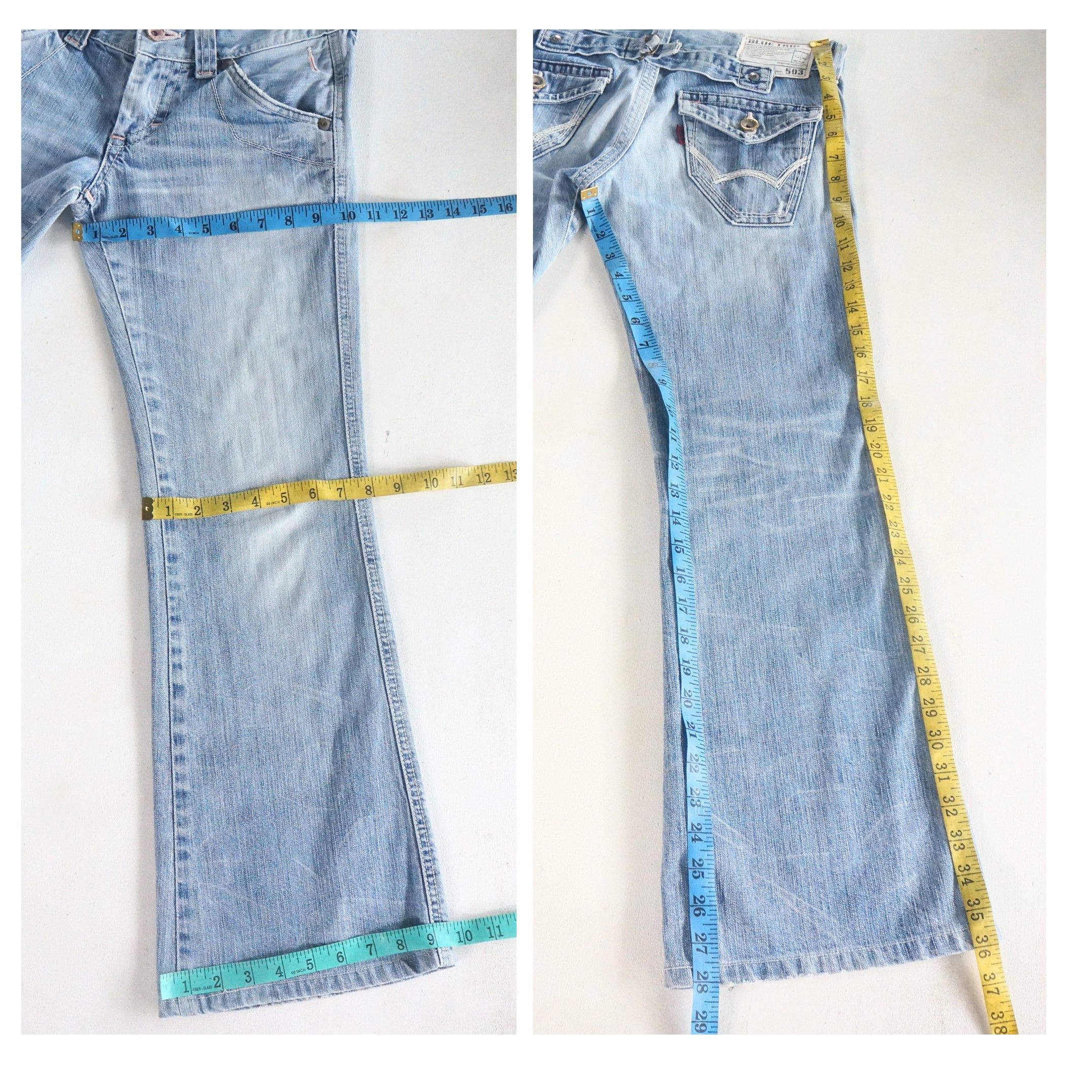 Edwin Edwin 503 Cinch Back Low Rise Flare Light Blue Jeans Size 29" - 9 Thumbnail
