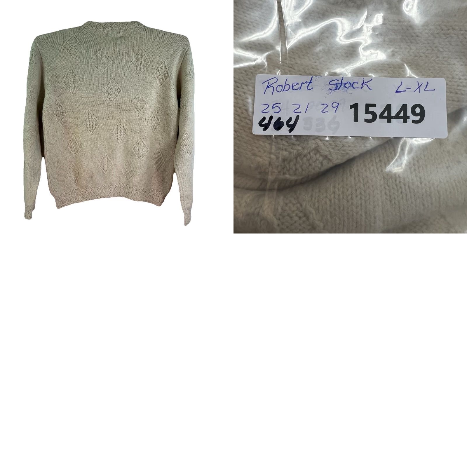 Vintage VTG Robert Stock Finery 100% Wool Sweater Men’s Size L Ivory Cable-Knit Crew Neck Pullover UK Made Mens Winter Casual Vintage Wool Sweater Size US L / EU 52-54 / 3 - 8 Thumbnail