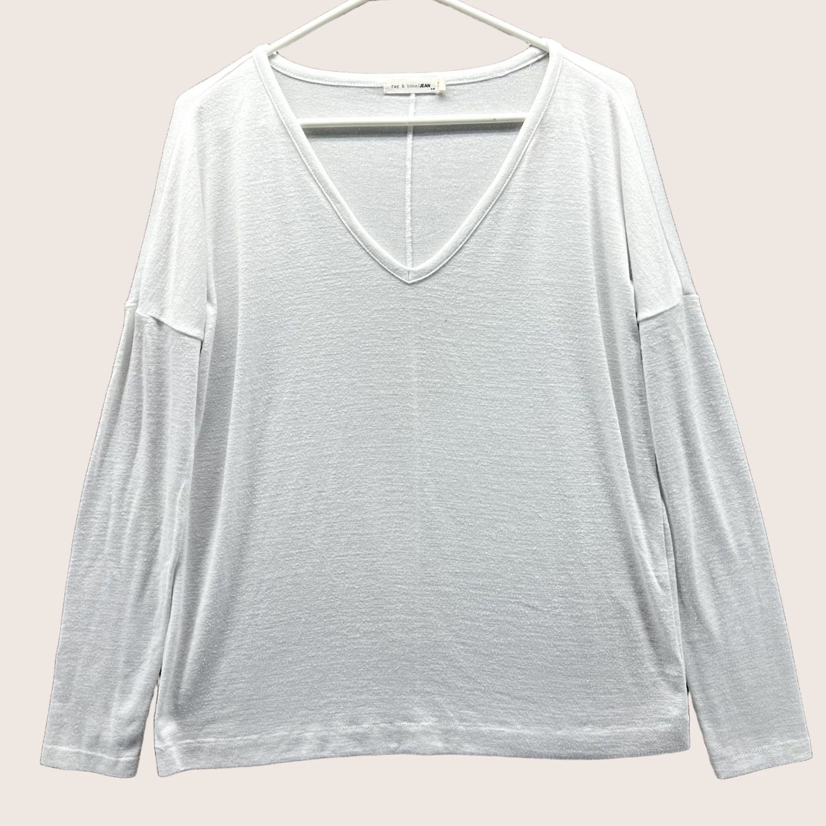 Vintage Rag & Bone/JEAN Shirt Womens Small White V-Neck Long Sleeve Jersey Stretch Top Size S / US 4 / IT 40 - 1 Thumbnail