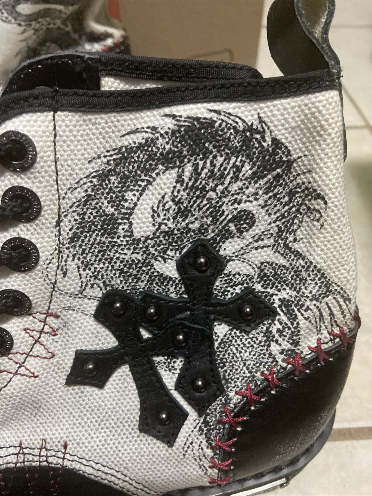 Affliction × Vintage VTG AFFLICTION Distressed Leather/Canvas Dragon Combat Boots Size US 11 / EU 44 - 3 Thumbnail