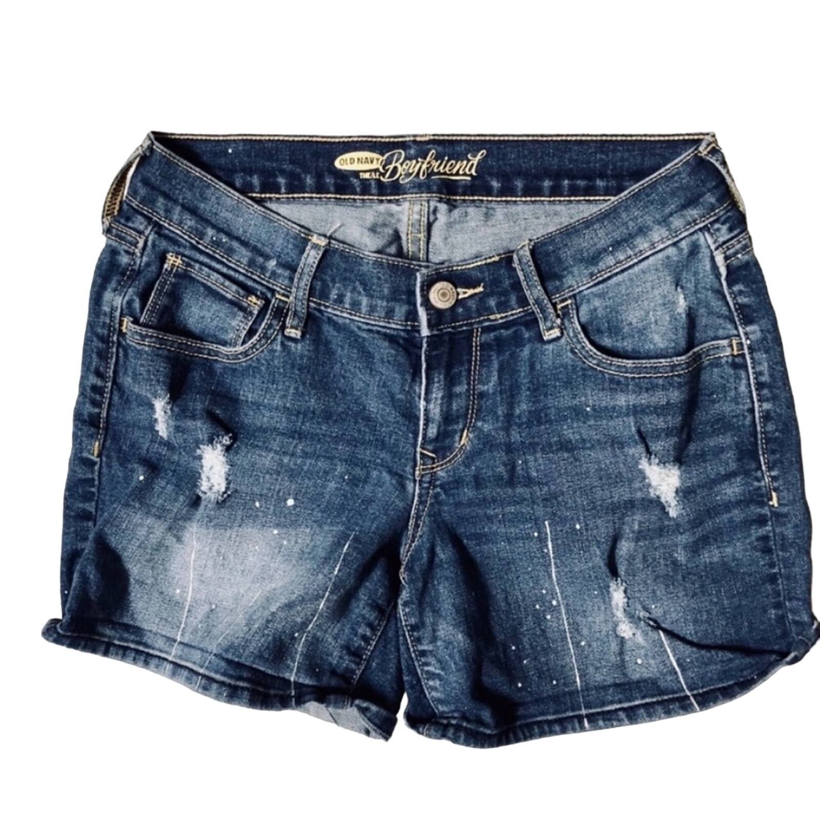 Old Navy OLD NAVY Dark Blue White Paint Boyfriend Denim Jean Shorts Size 25" / US 0 / IT 36 - 2 Thumbnail