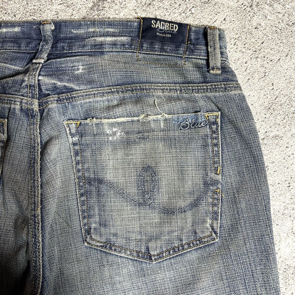 Japanese Brand Vintage SACRED BLUE Flared Denim Patchwork USA Size US 32 / EU 48 - 17 Thumbnail