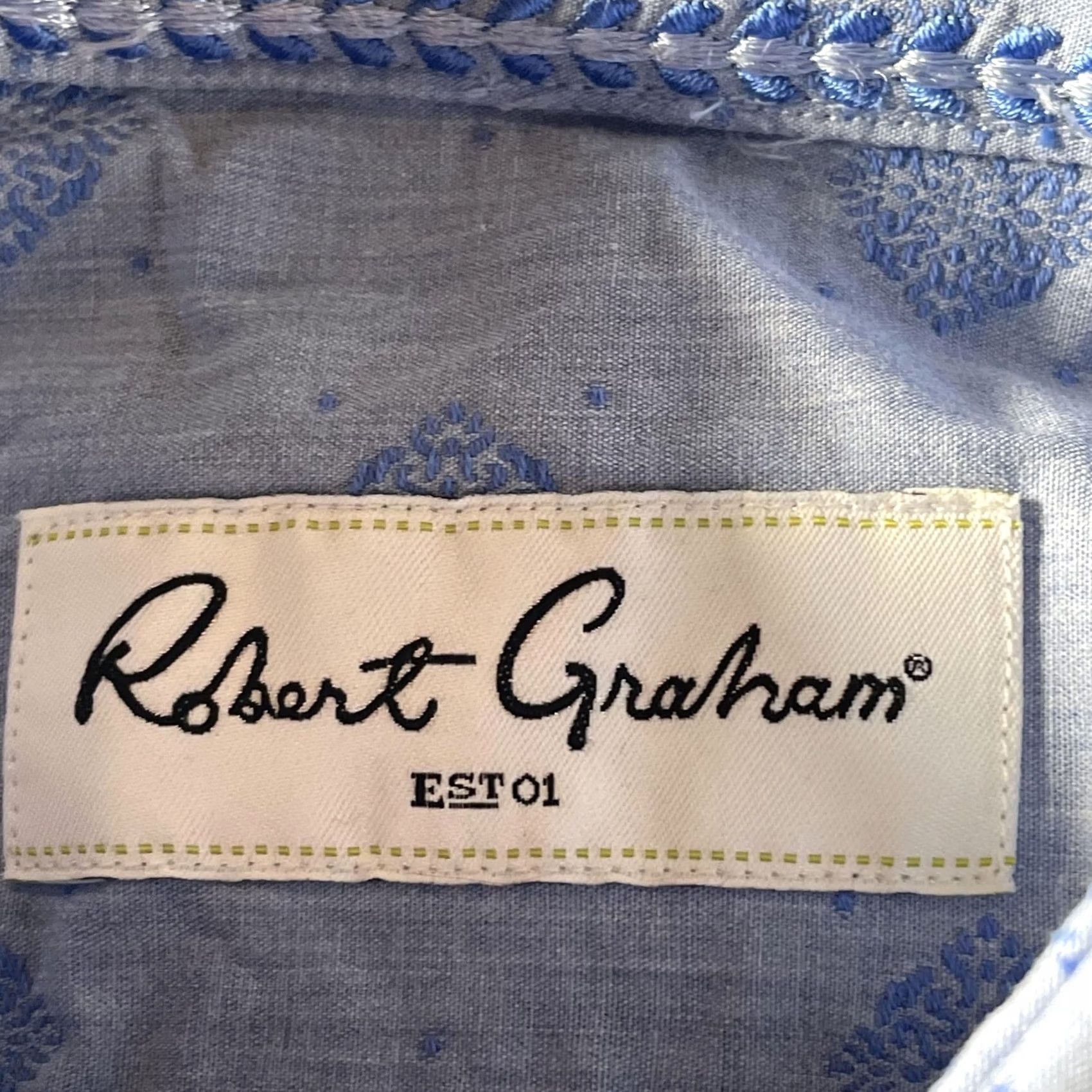 Robert Graham Robert Graham Shirt Mens XL Light Blue Embroidered Medallion Button-Down Cotton Shirt Size US XL / EU 56 / 4 - 4 Thumbnail