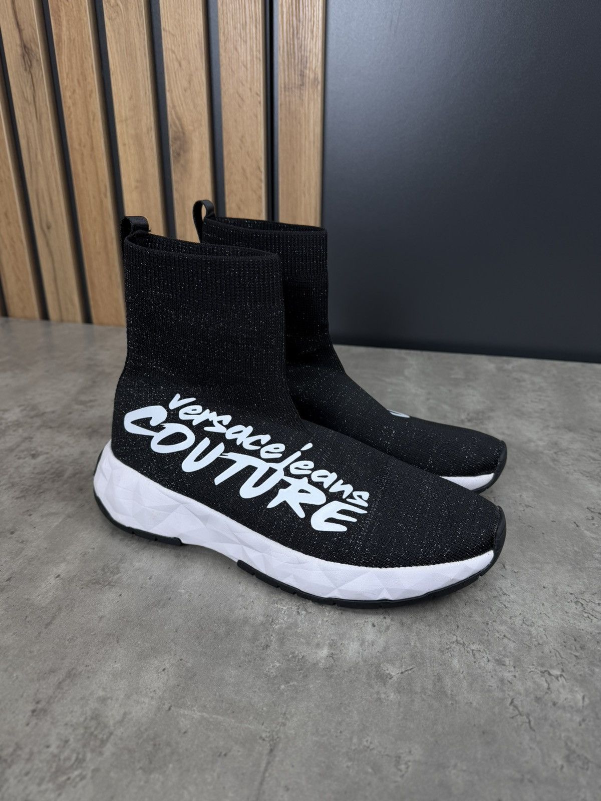 Versace Jeans Couture Versace Jeans Couture Sock Sneakers Black Logo Knit Size 40 Size US 10 / IT 40 - 2 Thumbnail