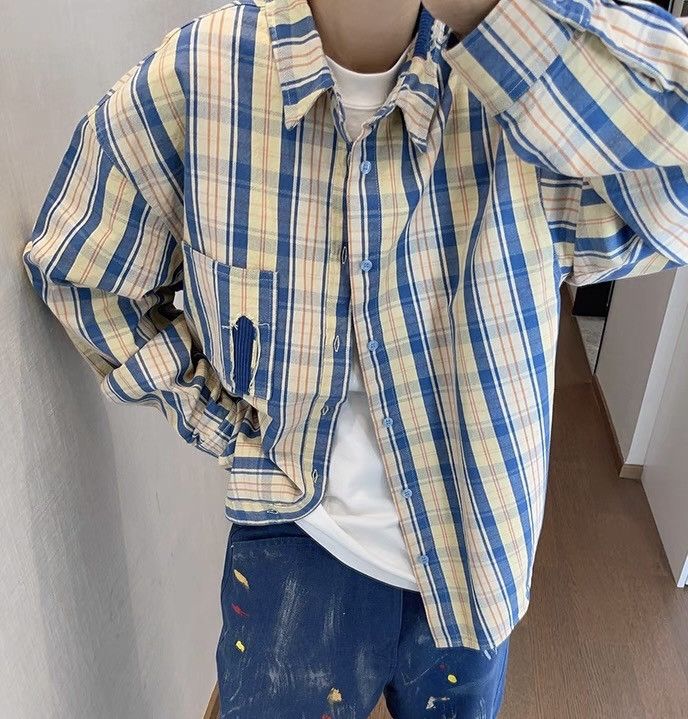 Japanese Brand × Vintage Avant garde retro distressed patchwork plaid button up shirt Size US M / EU 48-50 / 2 - 4 Thumbnail