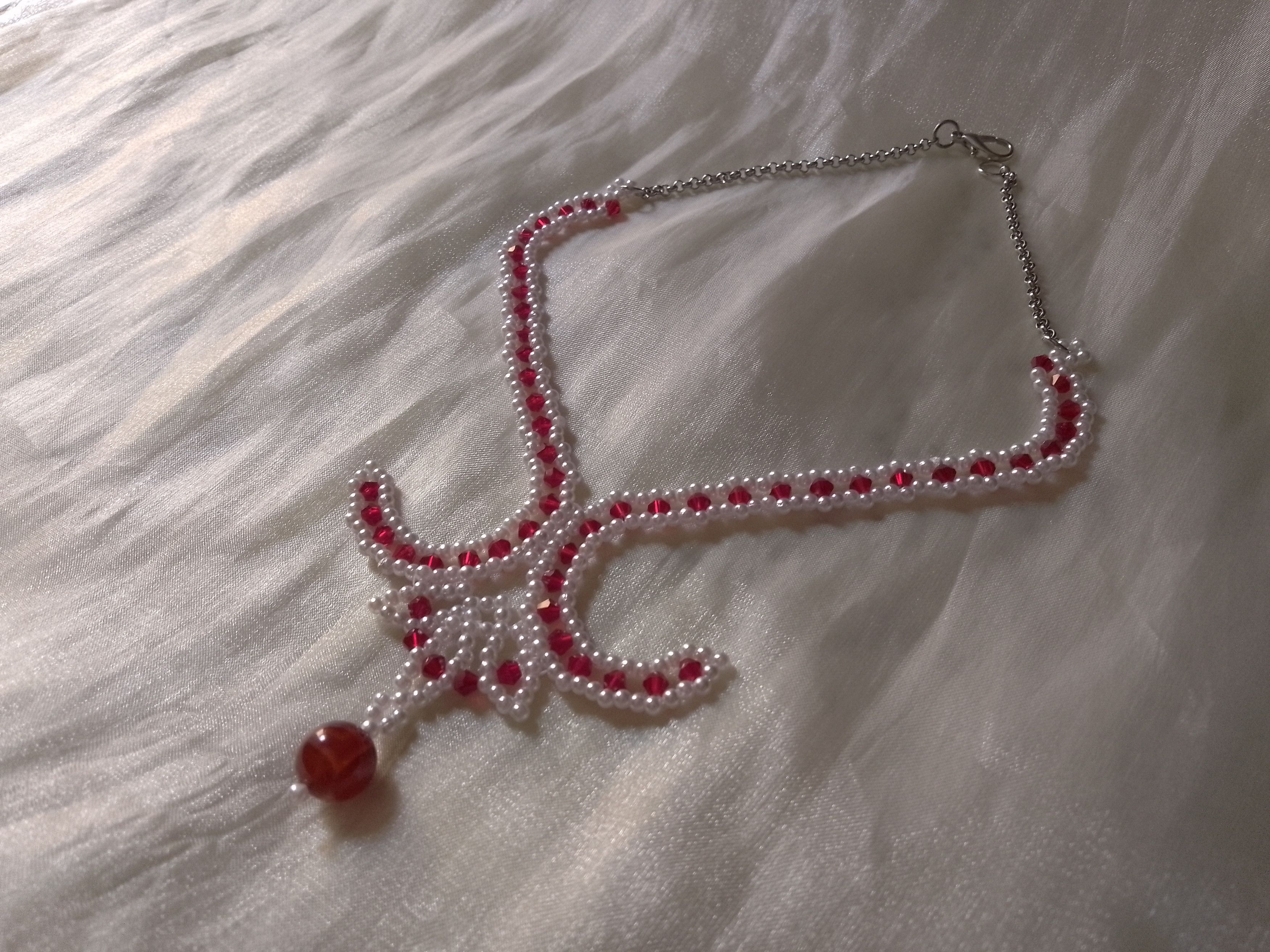 Handmade Necklace choker Red White Red Carnelian gemstone Size ONE SIZE - 4 Thumbnail