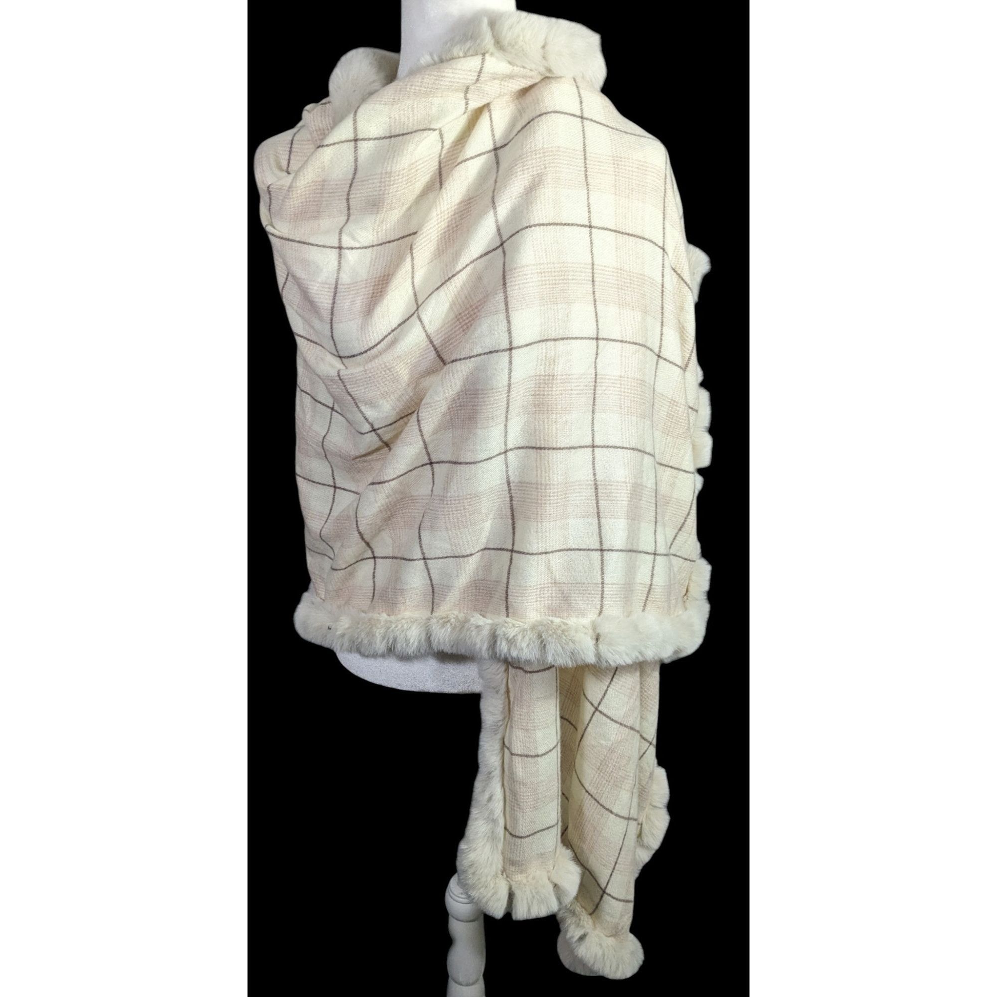 Other Belle Fare Premium Faux Fur Trimmed Wool-Blend Shawl Wrap Pl Size ONE SIZE - 1 Thumbnail
