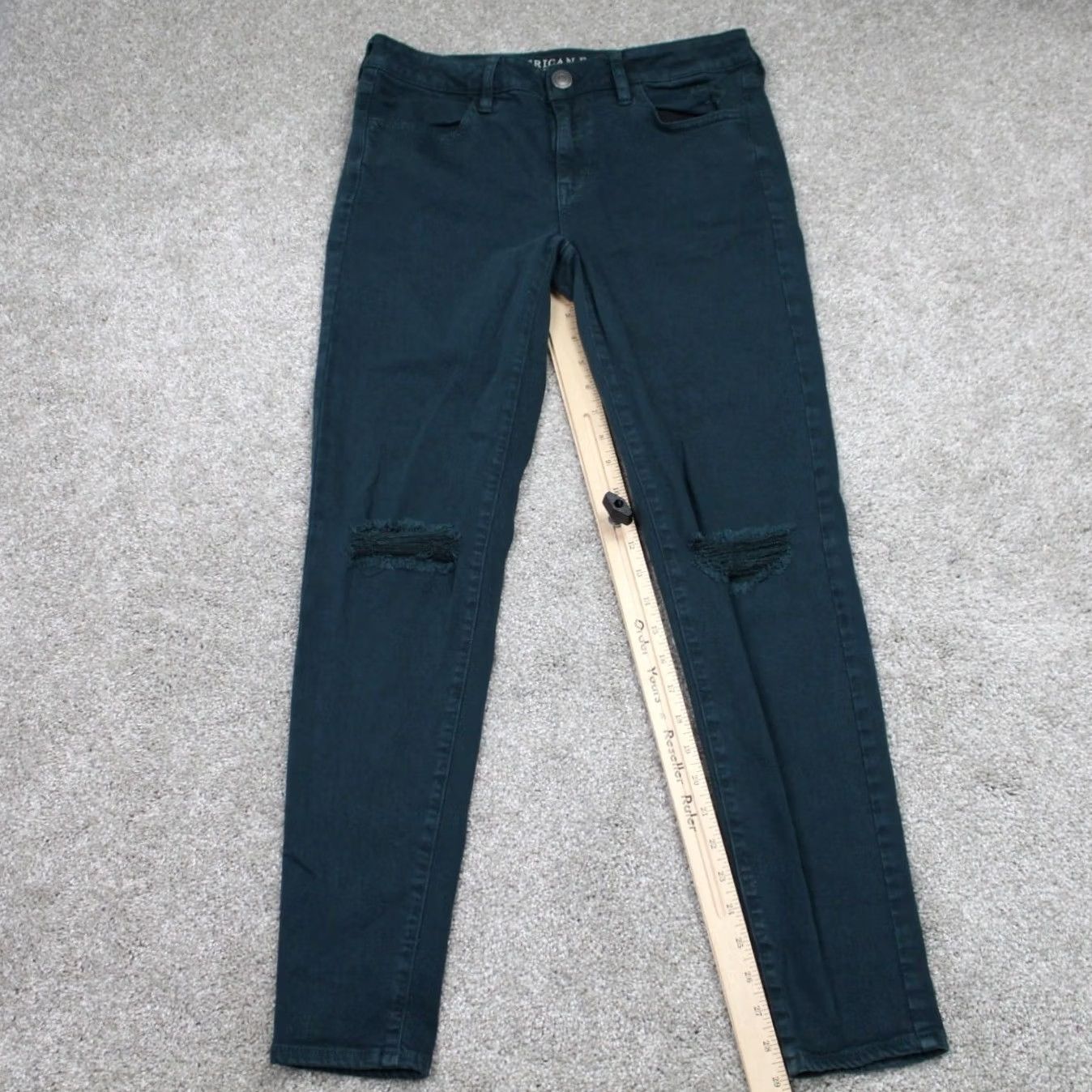 American Eagle Outfitters American Eagle Outfitters Jegging Jeans Womens 10 Green Distressed Stretch 29 in Inseam Regular Rise Mid 8.5-10.5 in 90s Grunge Preppy AE Jeggings Size 32" / US 10 / IT 46 - 2 Thumbnail