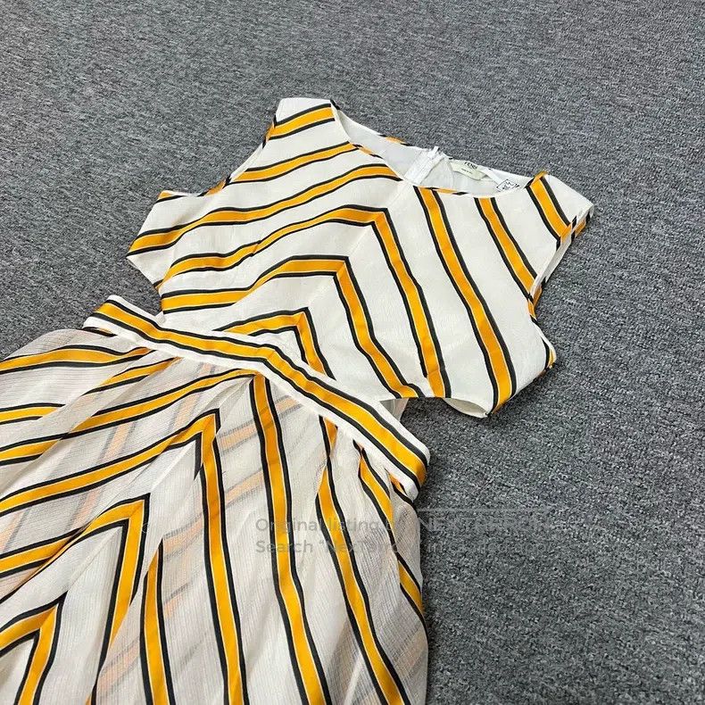 Fendi Fendi Yellow and White Striped High Waist Silk Sleeveless Size M / US 6-8 / IT 42-44 - 2 Thumbnail