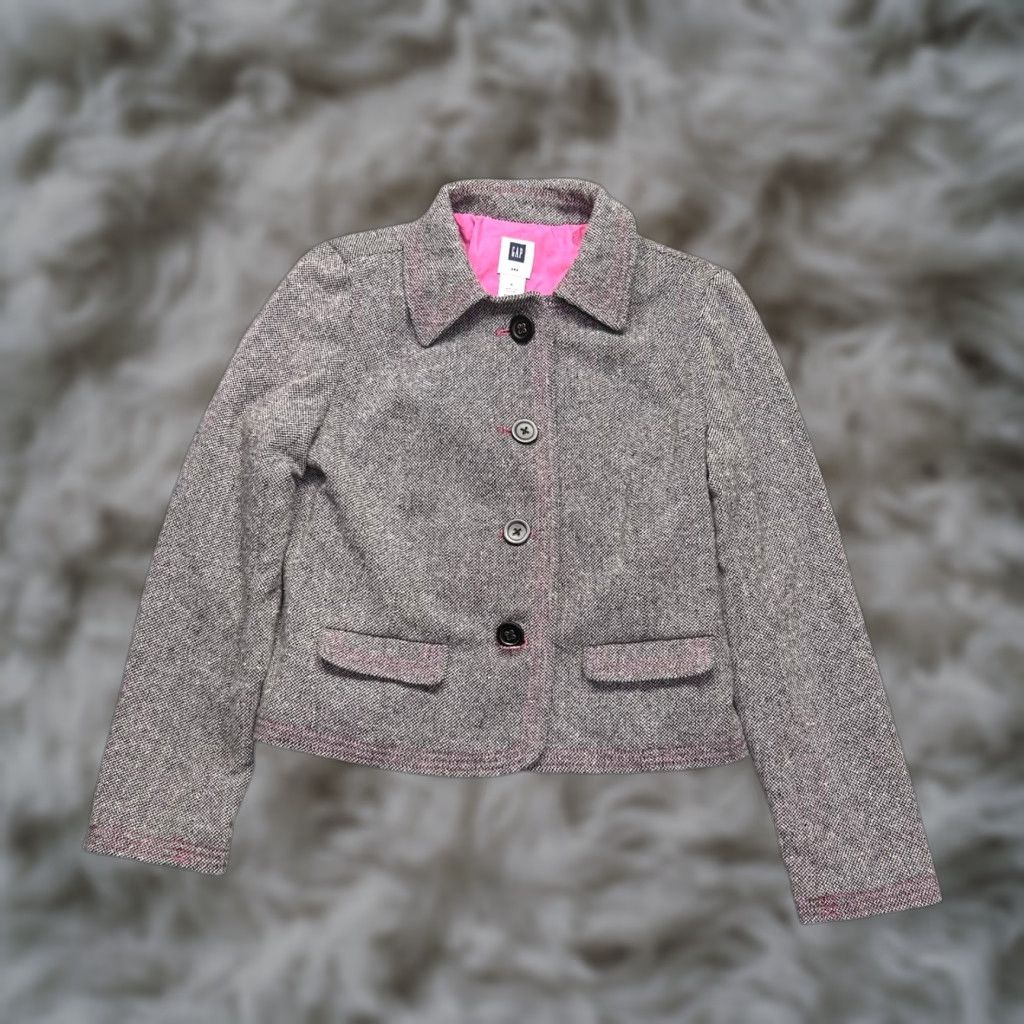 Gap VINTAGE Gap Blazer Wool Blend Tweed Button Front Short Cropped Pink Stitching Gray 6 Womens Tailored/Classic Blazer Womens) Size M / US 6-8 / IT 42-44 - 1 Thumbnail
