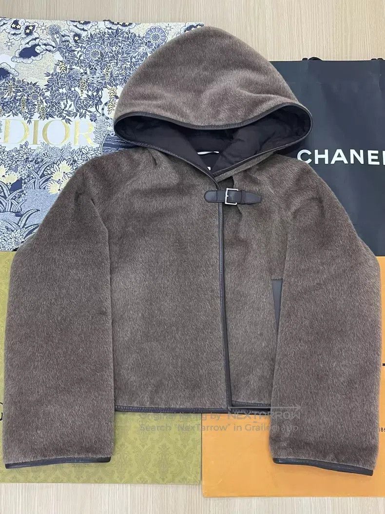 Hermes Hermes Khaki Alpaca and Leather Hooded Jacket Size XS / US 0-2 / IT 36-38 - 1 Thumbnail